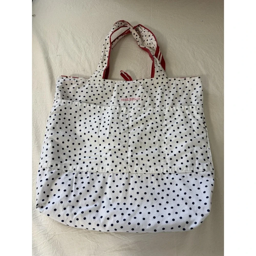 Womens Large Red Stripe Nautical Hello Sailor Reversible Denim Tote